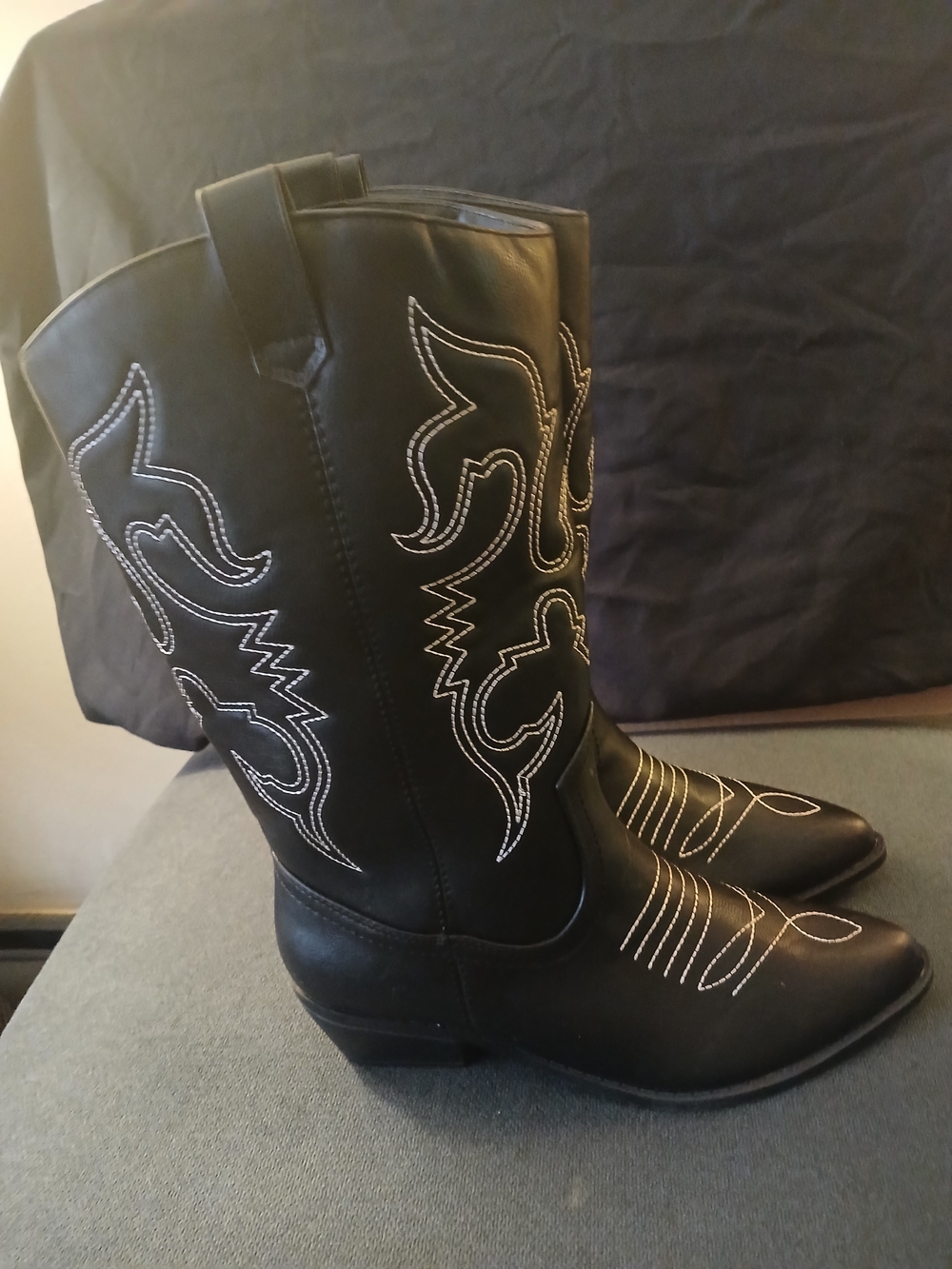 & Other Stories Black Western Combat Boots with White Stitching